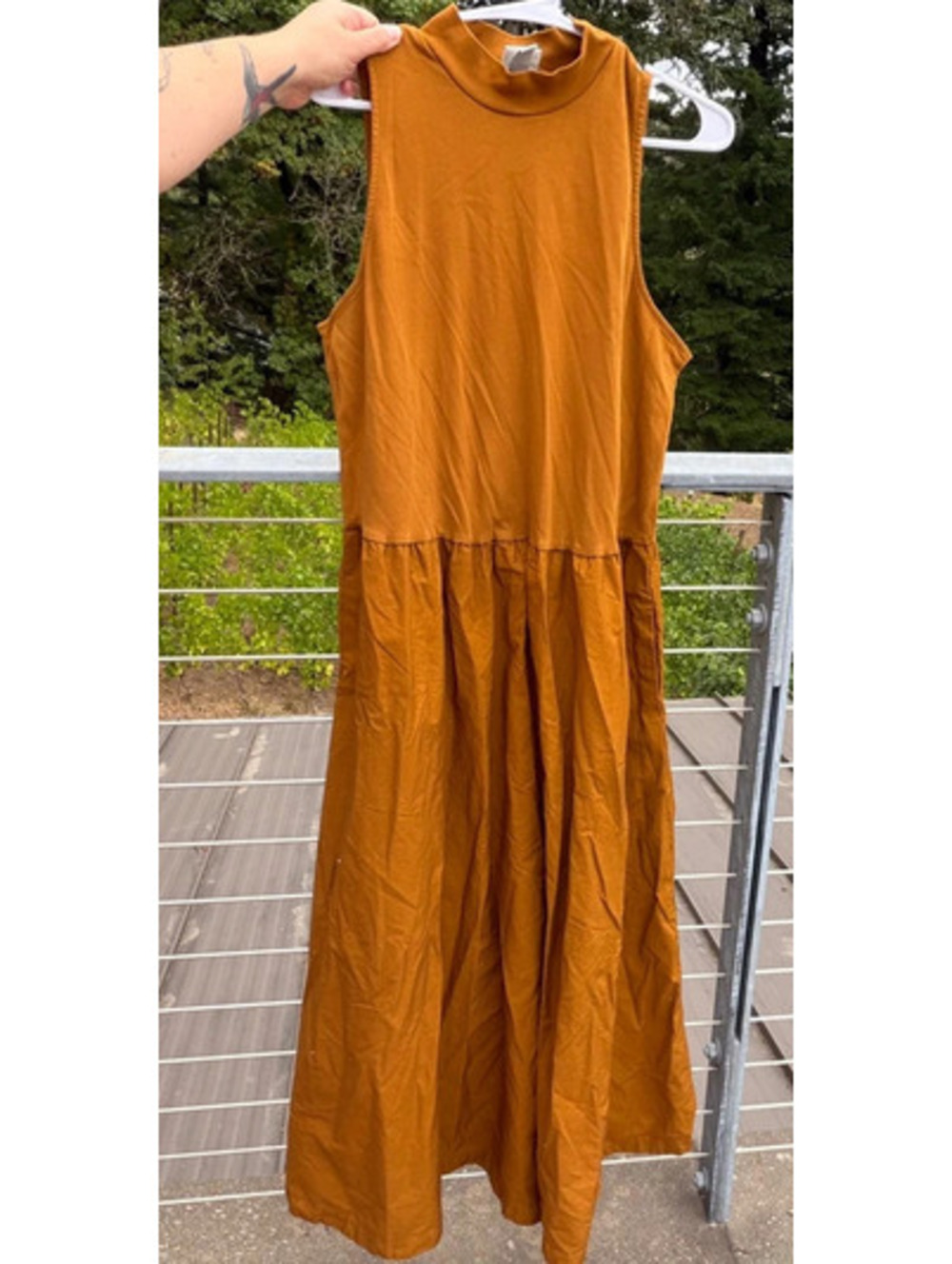 A New Day camel colored high neck sleeveless tea length dress size XL